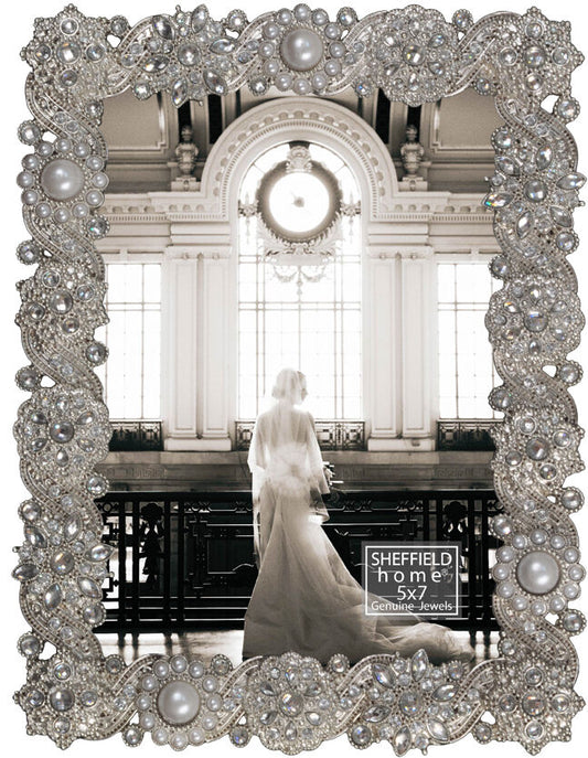Sheffield Home 5 x 7 Heavy Ornate Pearl & Jewel Tabletop Picture Frame
